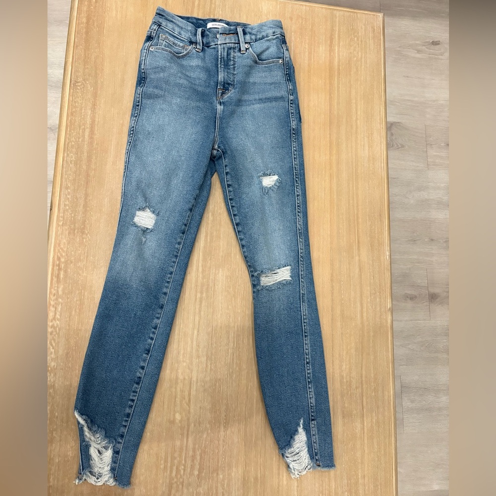 Good American Good Curve Blue Raw Cut Hem High Rise 00/24